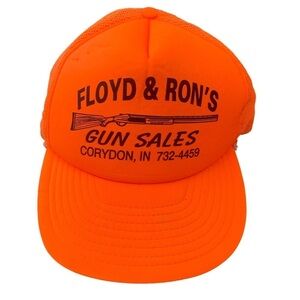 Vintage Mesh Trucker Hat Floyd & Ron’s Gun Sales Corydon Indiana Orange